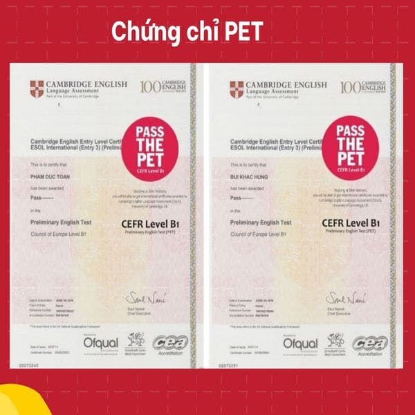 Bằng PET tương đương IELTS bao nhiêu