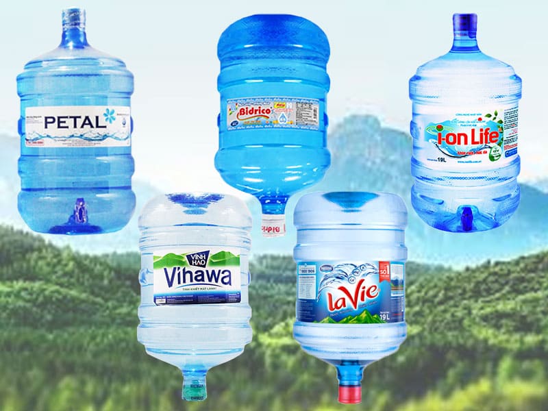 Bình nước tinh khiết 20L các thương hiệu khác nhau